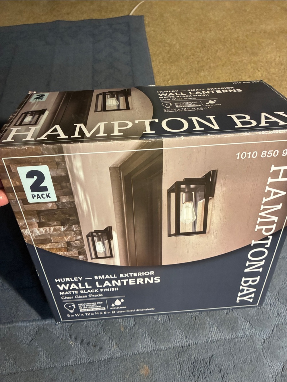 NEW IN BOX Hampton Bay Matte Black Wall Lanterns - 2 Pack. Dimensions in pics